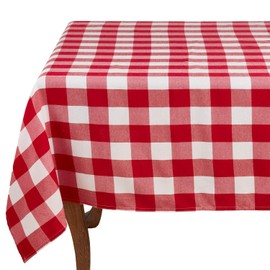 Fennco Styles Buffalo Plaid Collection Classic Checked Cotton Blend Tablecloth - White 70 x70 Tablecloth for Banquets, Christmas, Special Events and Home Décor