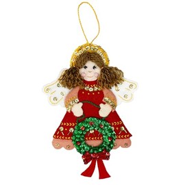 MerryStockings Felt Ornament Kit, Collectible Angels Series, DIY, Sequins, Beads, Embellishments, Step by Step Instructions and Each Angel has Multiple Skin Tone Options (Christmas Wreath)