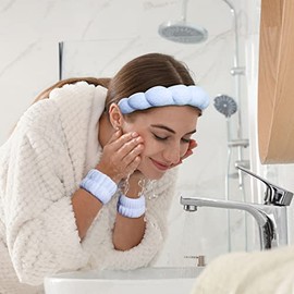 WD&CD Conjunto de Diadema para Lavado de Cara y Maquillaje, Azul