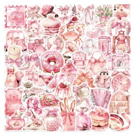 Pink Girls Stickers 50 Pcs, Cute Aesthetic Stickers Pack, Waterproof Vinyl Stickers for Scrapbooking, Kawaii Cartoon Stickers for Suitcases, Skateboards, Laptops, Water Bottles, Car, Skateboard