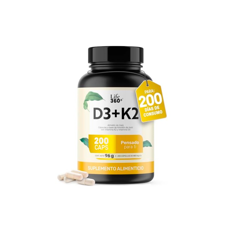 LIFE 360+ Vitamina K2 D3 | 200 cápsulas | 480mg