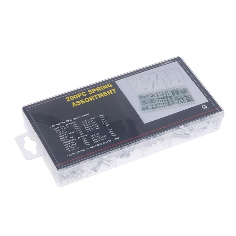 200 Piece Metal Spring Set Assortment Kit: Compression, Tension, Extension