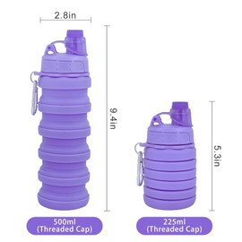 YCTMALL Collapsible Water Bottles Two Pack Travel Sports Portable Sport Water Bottle comes with mountaineering Buckle 500ml silicone Water-proof camping water bottle (Purple and Grey Color) | YCTMALL
