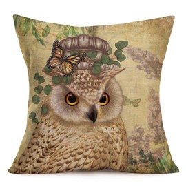 Tlovudori Vintage Owl Throw Pillow Covers Forest Bird Outdoor Spring Summer Green Leaves Hydrangea Butterfly Cotton Linen Pillow Cushion Case Cover Home Sofa Couch Decor Pillowcase (VO-Owl, 18"X18")
