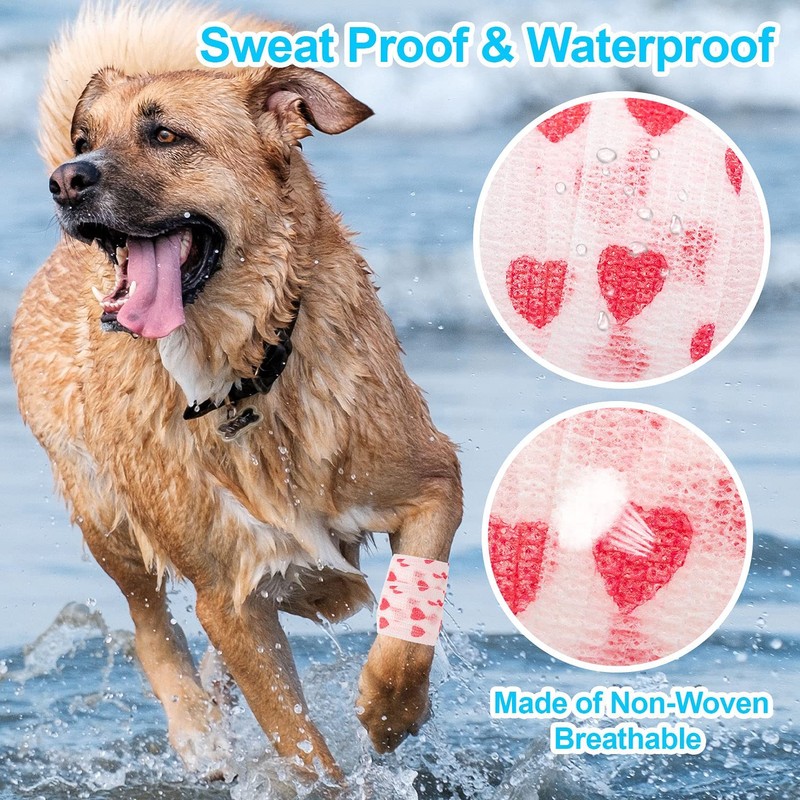 Bandage Wrap, 12Pcs Sweatproof and Waterproof Cute Vet Wrap, Elastic