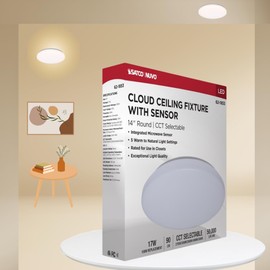 Satco 62-1853 14" LED Cloud Flush Mount with Motion Sensor, 17W, 5CCT (2700K-5000K), 120V, 1340-1440 Lumens, Round, White Finish, Damp Rated, Auto-On Detection