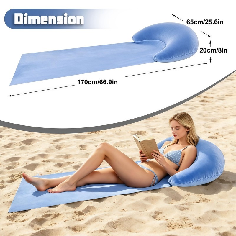 Zcaukya 2 Packs Beach Mat with Inflatable Backrest Pillows for