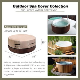 UCEDER Round Hot Tub Cover Outdoor Waterproof Spa Cover Cap(83''x 20'') 600D Heavy Duty Polyester Hot Tub Cover Protector(Brown)
