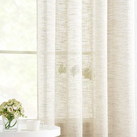 Linen Sheer Curtains for Bedroom 54inch Length Natural Semi Sheer Curtains for Living Room Kitchen Light Filtering Country Rustic Window Curtain Panels for Home Office Pencil Pleat 54"W 1 Pair