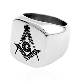 Autiga Masonic Ring Men's Stainless Steel Angle Compass Masonic Signet Ring, Stainless Steel