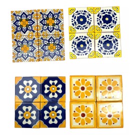 Escanver Tapete Azulejo Artesanal 10cm Talavera Mosaico Amarillo 40pz