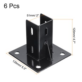 uxcell 6pcs Post Base Channel with 4 Holes for 2" Single Strut Channel Carbon Steel Square for Single Channel Fence Post Base Side Orientation 5.3"x 5.3" Square Base Black