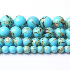Blue Shell Turquoise Stone Beads Gemstone Round Crystal Energy Jade Beads Stone Beads for Jewelry Making DIY Bracelet Necklace Jewelry Making 1 Strand 15.5inch 45PCS 8MM