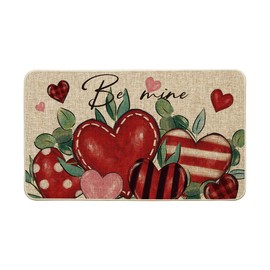 Artoid Mode Red Stripes Love Heart Valentines Day Doormat, Home Decor Low-Profile Switch Rug Door Mat for Indoor Outdoor 17x29 Inch