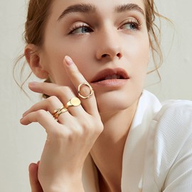 MILACOLATO 16Pcs Gold Chunky Dome Ring Set for Women Girls 18K Gold Plated Braided Twisted Round Signet Link Rings Adjustable Open Band Rings Size 5-9 Gold