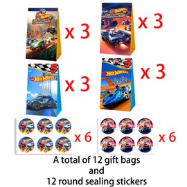Pyeunglloon 12 Pcs Hot Wheels Party Bags for Boys Girls, Hot Wheels Car Birthday Gift Party Bags for Kids, Hot Wheels Car Birthday Party Supplies