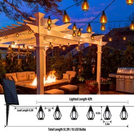 Solar Flame String Lights - 48ft 15 LED Lights Outdoor Solar String Lights for Garden Patio Decoration