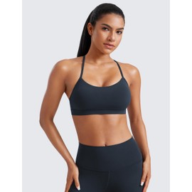 CRZ YOGA Women's Racerback Sports Bra Padded Without Underwire Y Back Yoga Summer Breathable Spaghetti Top, Real Marine, S
