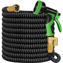 50 ft Expandable Garden Hose, 2025 Upgraded Kink Free Flexible Water Hose 50ft with 10 Pattern Spray Nozzle, Leakproof Solid Brass Fittings, Reinforced Retractable Latex Core, Lightweight, Collapsible