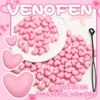 VENOFEN 90PCS Light Pink Heart Beads for Braids Hair Jewelry