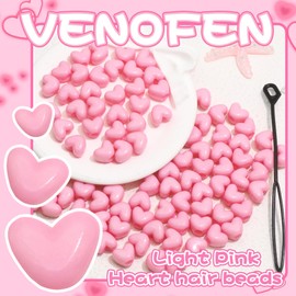 VENOFEN 90PCS Light Pink Heart Beads for Braids Hair Jewelry Loc Dreadlock Accessories Cute Heart-Shaped Pony Bead