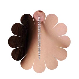 Allereya Vintage Crystal Chain Dangle Earrings Rhinestone Crystal Tassel Chain Earrings Sparkling Crystal Wedding Earrings Silver Full CZ Tennis Chain Earrings Jewellery for Women and Girls, Zinc