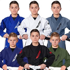 Kids BJJ GI, Elite Sports Youth IBJJF Children’s Brazilian Jiujitsu Gi kimono W/Preshrunk Fabric & Free Belt (Premium Blue, C00)