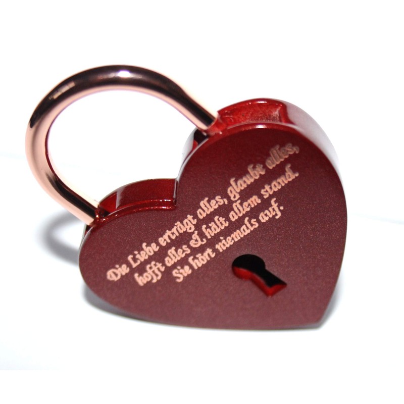 Love Lock Heart Red/Rose Gold with Engraving of Your Choice