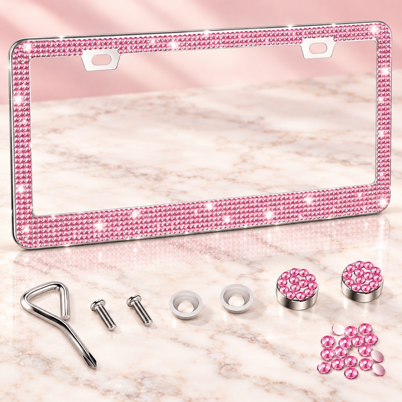 2pcs Bling Rhinestone License Plate Frame, Sparkling Crystal Car Tag