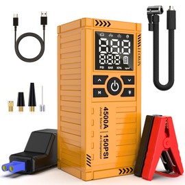 Jump Starter with Air Compressor, Battery Jumper Starter Portable(9.0 Gas/6.5L Diesel) with Tire Inflator, 12V Car Battery Jump Starter with Smart Jumper Cables, LED Light, LCD Display