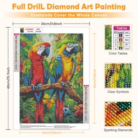 MOGTAA Diamond Art Painting Kits for Adults, Colorful Parrot Bird DIY 5D Diamond Painting Kits for Adults Beginners, Full Round Drill Diamond Dots Crystal Craft Kits for Home Decor 30x40 cm