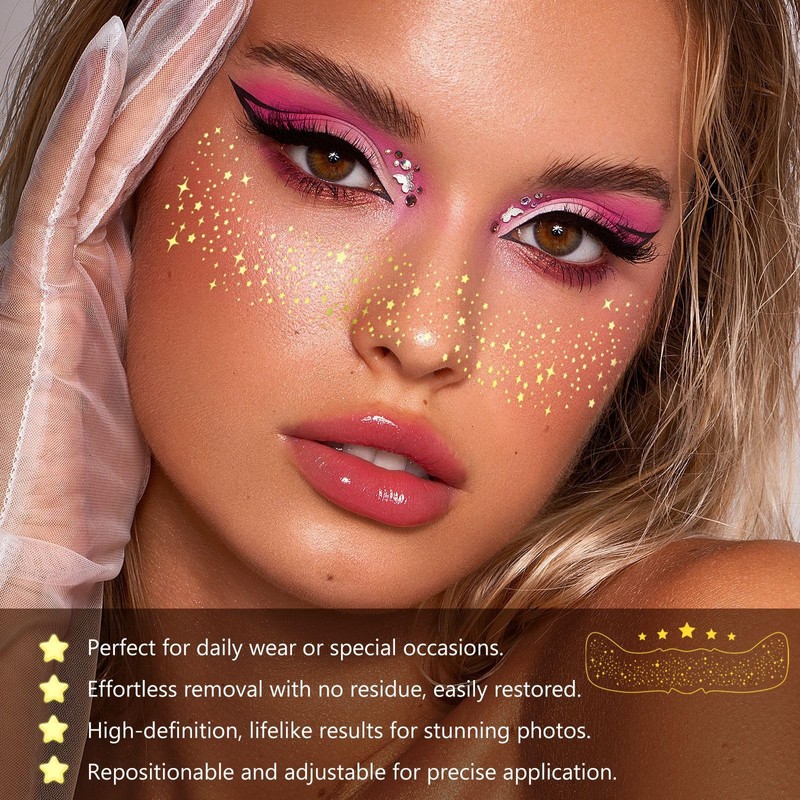 20PCS Glitter Freckles Face Tattoo - 4 Styles Gold Freckles
