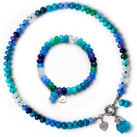 SKLife style design Handmade Boho Natural Stone Turquoise Blue Green Pendant Necklace Bracelet Set, Natural stone, Aquamarine Agate Amethyst