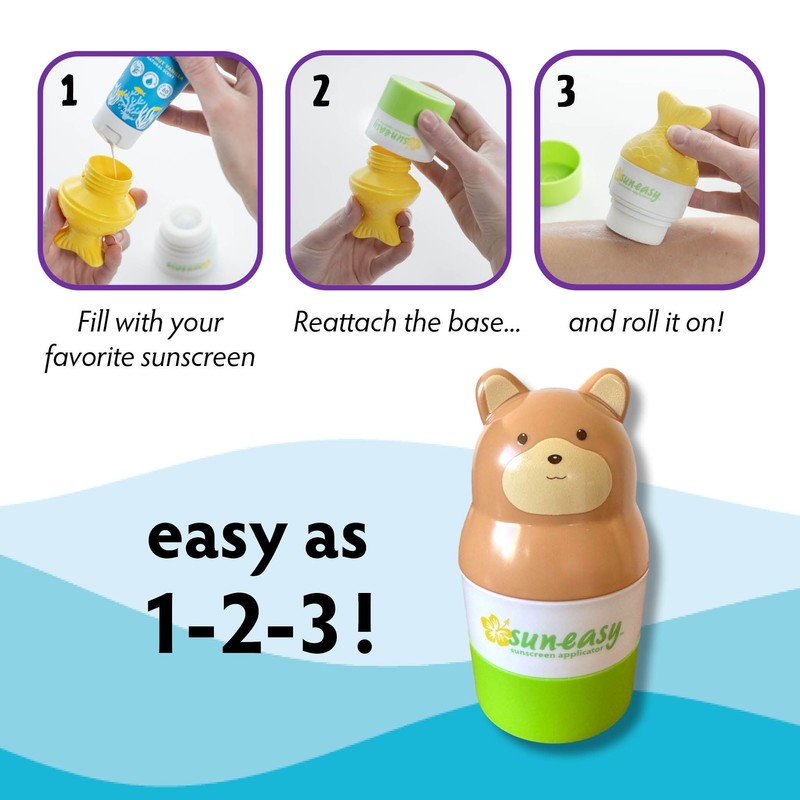 Sun-Easy Sunscreen Applicator, Refillable Roll-On with Sponge for Kids and