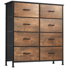 YITAHOME 8-Drawer Fabric Dresser, Furniture Storage Tower Cabinet, Organizer for Bedroom, Living Room, Hallway, Closet, Sturdy Steel Frame, Wooden Top, Easy-to-Pull Fabric Bins, Rustic Brown