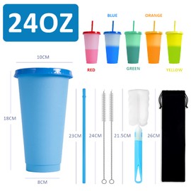 5-Piece Color Changing Cups with 3 Brushes and 1 Flannel Bag with Straw and Lid Color-Changing Cups, Reusable, Smoothie Shake Bottle, Cold Party Water Cup, Suitable for Kids and Adults