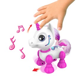 Silverlit YCOO 88525 Robot Head Up Unicorn by, Unicorn Robot, Sound and Light Effects, Robot for Children, Multidirectional Control, 13 cm, Pink and White, from 3 Years