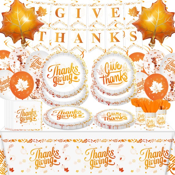 202Pcs Thanksgiving Disposable Tableware Set Orange Party Decorations Serve 24