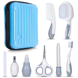 Little Angel Baby Healthcare and Grooming Kit, Safety Newborn Nursery Care Set, with Hair Brush Comb, Nail Clipper, Thermometer, Nasal Aspirator for Newborn Infant Baby Girls Boys Blue