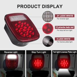 Pair 39 LED Square Rear Combination Tail Lights Lamps Assembly - Compatible with Wrangler TJ YJ CJ, Flatbed Trucks, RV - Brake, Stop, Turn, Backup, Reverse Lights