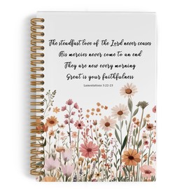 QLMX Christian Lamentations 3:22-23 Floral Spiral Notebook, Religious Bible Journal Notebook, Bible Verse Scripture Notebooks for School Work, Christian Office Supplies Gifts for Women, 5.5x8.3 Inch