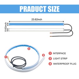 ZIMISI 2PCS 24 Inch Car LED Strip Lights, Flexible DRL Daytime Running Lights, Waterproof Dual Color Sequentially Flow Turn Signal Light, LED Headlight Strips for Car Decorations (Blue/Yellow)