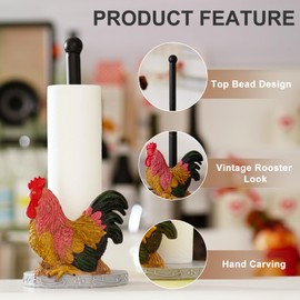 Tiejiajiang Rooster Kitchen Paper Towel Holder - Kitchen Decor Accessories for Home - Resin Farmhouse Towel Stand for Countertops - Gifts for Rooster Lovers
