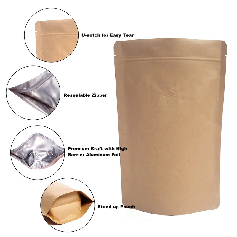 50 Pack Kraft Coffee Bags with Zipper Lock, High Barrier