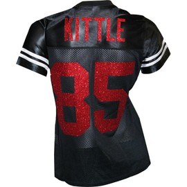 Custom Glitterflake George Kittle Womens Black Mesh Jersey Size X-Large XL