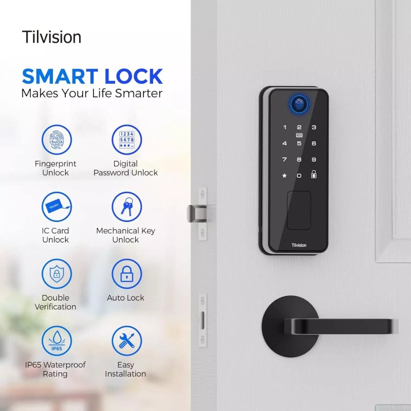 Tilvision Smart Fingerprint Lock Keyless Touchscreen Keypad Deadbolt Fob PasscodeAuto