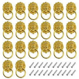 WMYCONGCONG 20Pcs 1.57" x 2.68" Cabinet Pull Handle Classical Lion Head Knobs Zinc Alloy Antique Drawer Ring Handles with Screws for Drawer Dresser Wardrobe Cabinet Kitchen Cupboard Jewelry Box (Gold)