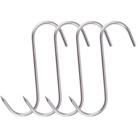 HONSHEN 8 Inch 6mm Meat Hook S-Hooks Stainless Steel Meat Hooks for Hanging Processing Butcher Hook 4Pack (Meat Hooks 6mm 8inch)