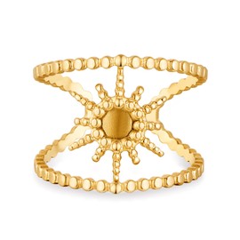 TONLUYAX Chunky Gold Sun Rings for Women Vintage Sunflower Rings Stackable Adjustable Open Ring Jewelry