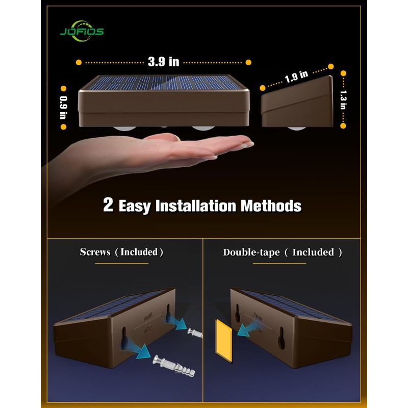 JOFIOS Solar Fence Lights 8 Pack Brown, 50 Lumens Outdoor